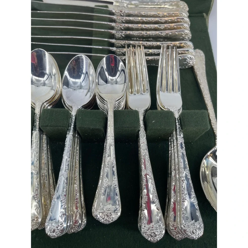 Enchanted Rose International Silver 12 Place Set Silver Plate Floral Excellent